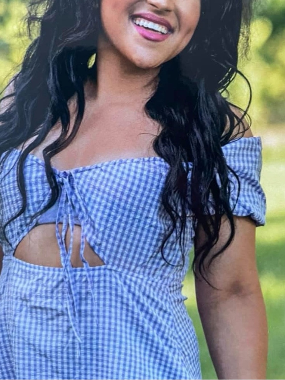 H&M Lavender Gingham Tie-Front Puff Sleeve Blouse - Picture 6 of 10